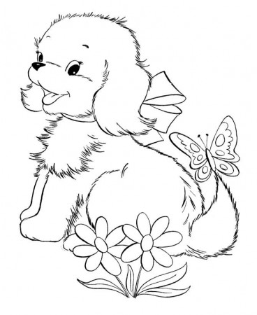 Cute Baby Puppies And Butterfly Coloring Page | Puppy coloring pages,  Butterfly coloring page, Dog coloring page
