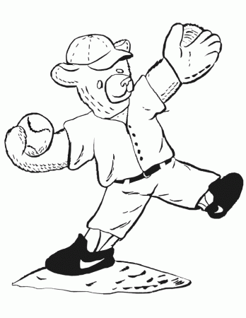 Printable Baseball Coloring Page | Bear Pitching