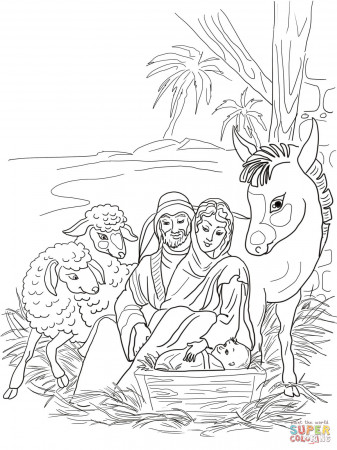 Nativity Scene with Holy Family and Animals coloring page | Free ...