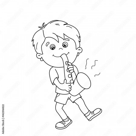 Coloring Page Outline Of cartoon Boy playing the saxophone. Musical  instruments. Coloring book for kids Stock Vector | Adobe Stock