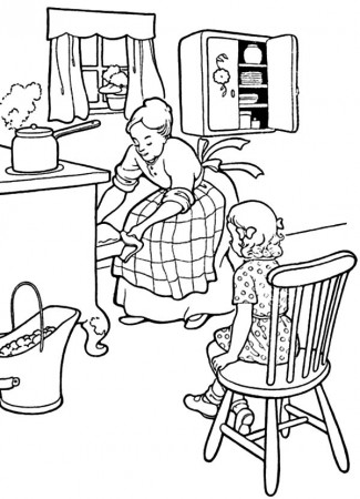 Coloring Book Mom and daughter cook together to print and online
