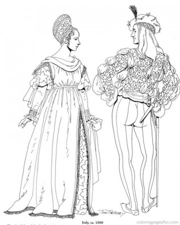 Renaissance Costumes and Clothing Coloring Pages 34 | Coloriages ...