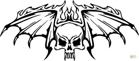 Skull with Wings in Flames coloring page | Free Printable Coloring ...