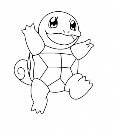 Printable Happy Squirtle coloring page for both aldults and kids.