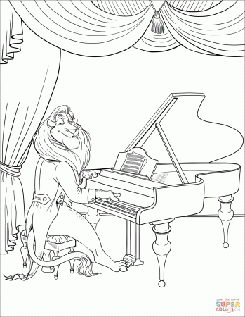 Lion Playing Piano as an Introduction coloring page | Free ...