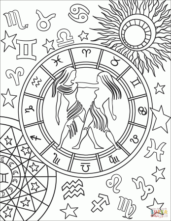 Gemini Zodiac Sign coloring page | Free Printable Coloring Pages