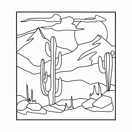 Sunrise in the desert - Landscapes coloring pages for Adults