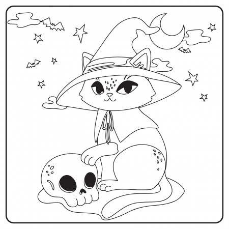 Halloween Cat Coloring Pages For Kids 8446170 Vector Art at Vecteezy