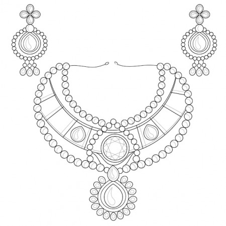 Premium Vector | Neck jewelry and earrings.coloring book antistress for  children and adults. illustration isolated on white background.