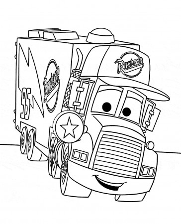 Free Printable Coloring Page Mack Truck Hauler Driving Rust Eze Lightning  Mcqueen CARS 2 - Ecolorings.info