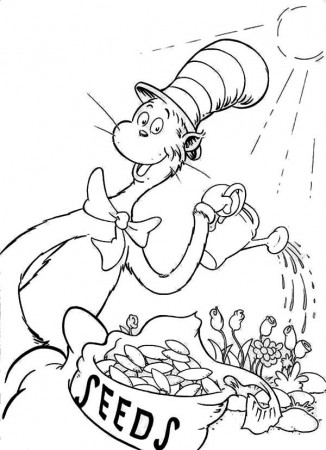 Dr Seuss the Cat in the Hat Watering the Plant Coloring Page: Dr ...