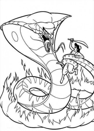 Jafar in Form of Giant Cobra Fights Aladdin Coloring Page ...