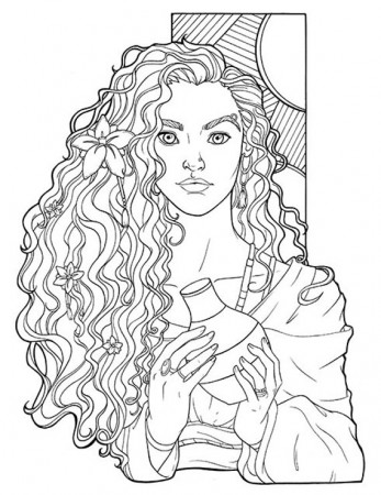 Beautiful Curly Hair Woman Holding Jar Coloring Page for - Etsy