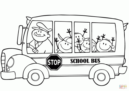 School Bus with Happy Children coloring page | Free Printable Coloring Pages