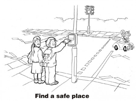 children walking and looking up | Copy and paste the larger image into a  word processor to print. | Coloring pages, Road safety, Detailed coloring  pages