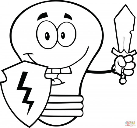 Light Bulb Guarder with Shield and Sword coloring page | Free ...