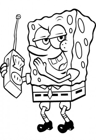 SpongeBob Doing Secret Chat Over the Phone Coloring Page | Kids ...