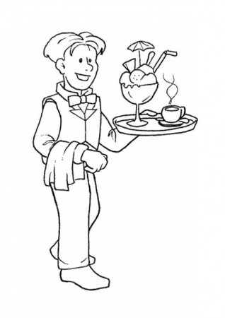 Waitress Occupations Coloring Page| Free Waitress Occupations ...