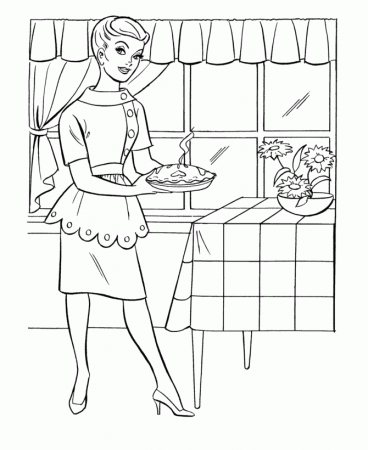 Thanksgiving Dinner Coloring Page Sheets - Mom baked an apple pie ...