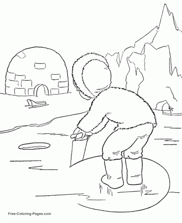 Winter Coloring Sheets - Ice Fishing