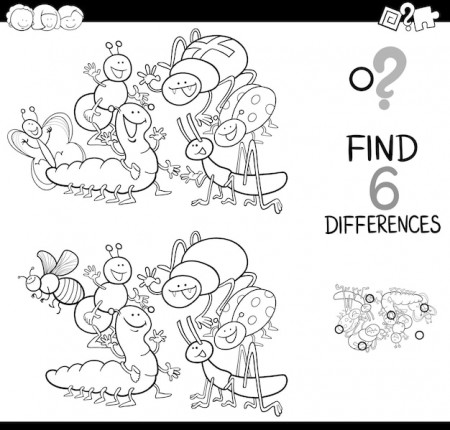 Premium Vector | Spot the difference with insects coloring book