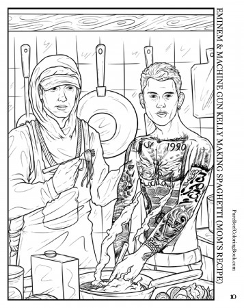 Eminem & MGK Making Spaghetti, from my coloring book [Print and color if  you want!] : HipHopImages