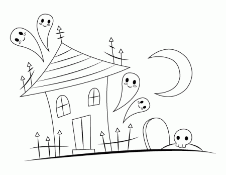 Printable Haunted House and Graveyard Coloring Page
