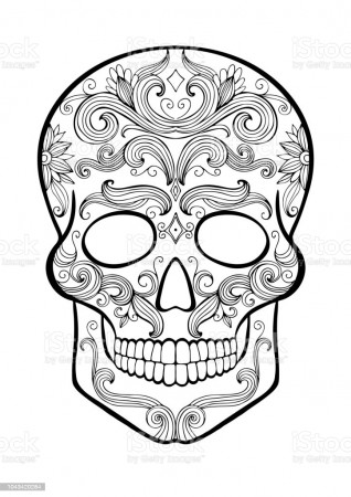 Sugar Skull Coloring Page Stock Illustration - Download Image Now - iStock
