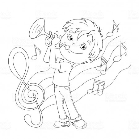 Coloring Page Outline Of Cartoon Boy Playing The Trumpet Stock ...