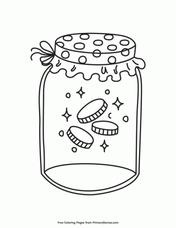Gold Coins in a Jar Coloring Page • FREE Printable eBook in 2020 ...