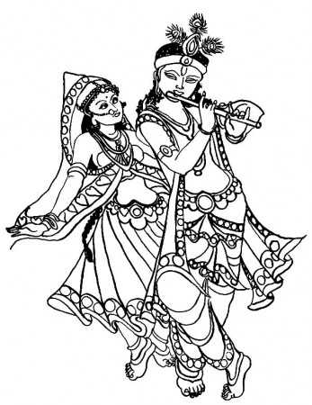 Krishna Play His Flute While Radha Is Dancing Coloring Pages ...