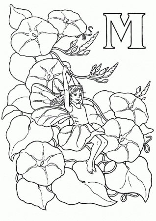 Letter M Alphabet Fairy Swing from One Flower to Another Coloring ...