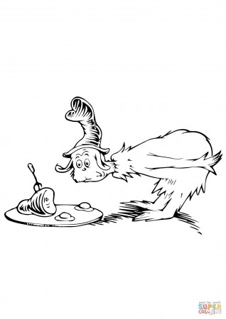 Green Eggs and Ham Cover of Dr. Suess book coloring page