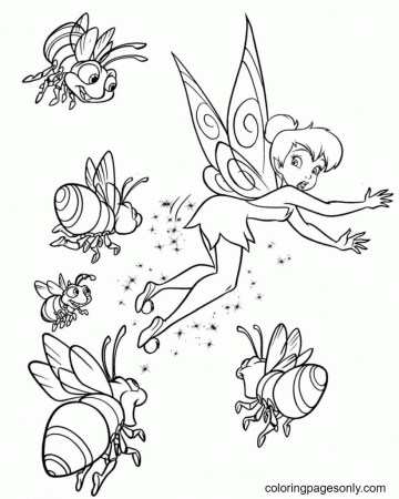 TinkerBell with Fireflies Coloring Pages - Tinkerbell Coloring Pages - Coloring  Pages For Kids And Adults