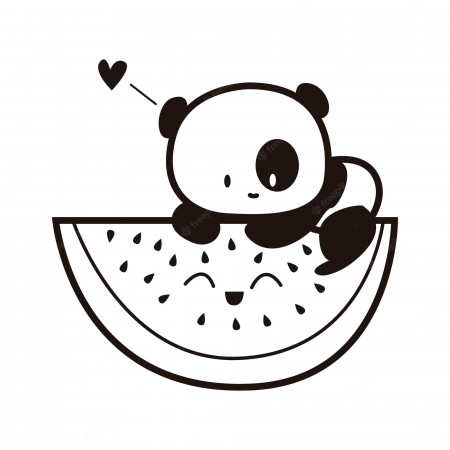 Premium Vector | Cute panda with watermelon coloring page