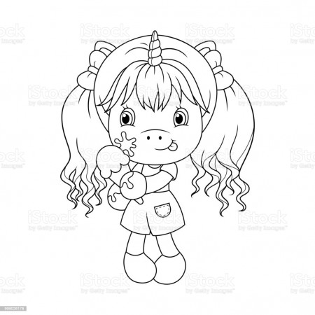Cute Baby Unicorn Holding Ice Cream Coloring Page For Girls Vector Stock  Illustration - Download Image Now - iStock