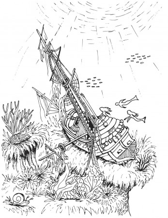 Mermaids Love to Explore Shipwrecks Coloring Page – Mermaid Coloring Pages
