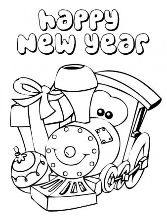 A Cute Little Train Says Happy New Year Coloring Page - Free ...