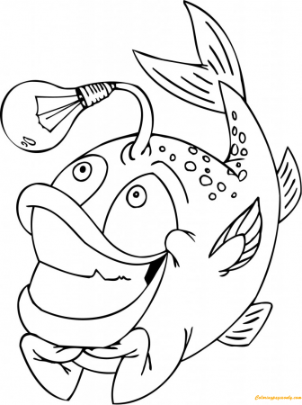Funny Fish with a Light Bulb Coloring Page - Free Coloring Pages Online