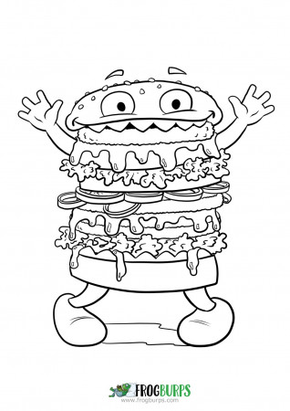 Silly Burger Monster | Coloring Page | Frogburps