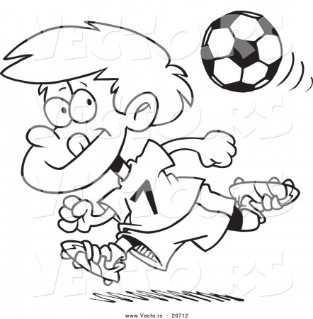 Vector of a Cartoon Running Soccer Boy - Coloring Page Outline by ...