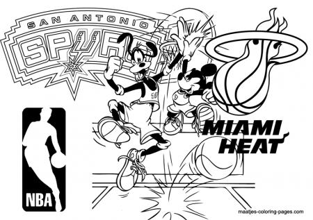 Maatje Coloring Page of the Week 24, NBA, San Antonio Spurs and The Miami  Heat's with Micky Mouse and Goofy