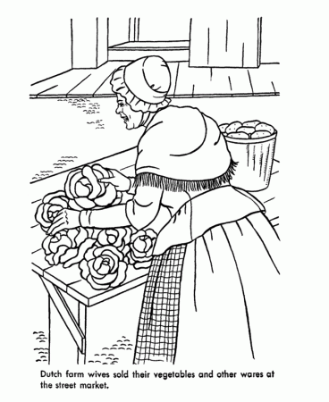 USA-Printables: Early American Home Life Coloring Pages - street vendor -  Early America tradition and culture coloring pages