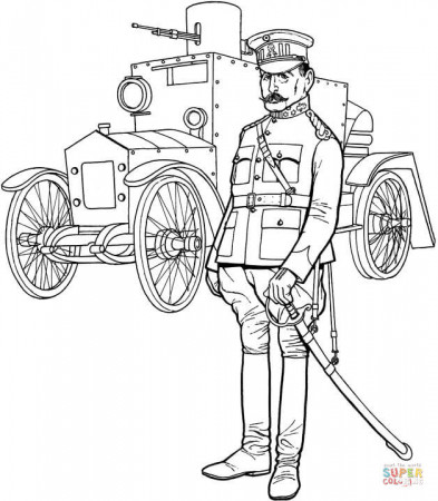 WW1 General Officer and Tank coloring page | Free Printable Coloring Pages