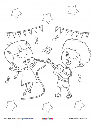 Kids Music Party cartoon Coloring Page - KidzeZone