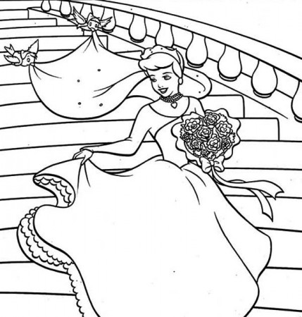 Cinderella In Wedding Dress Coloring Page : Coloring Sun