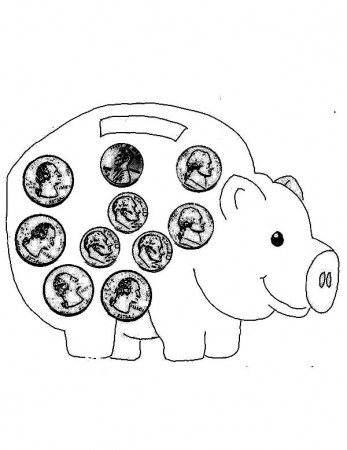 Piggy Bank Full of Coin Coloring Page | Color Luna