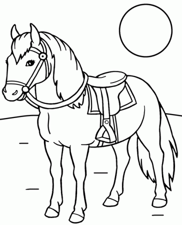 Printable coloring page horse with a saddle