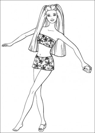Barbie With Swimwear Coloring Page - Free Printable Coloring Pages for Kids
