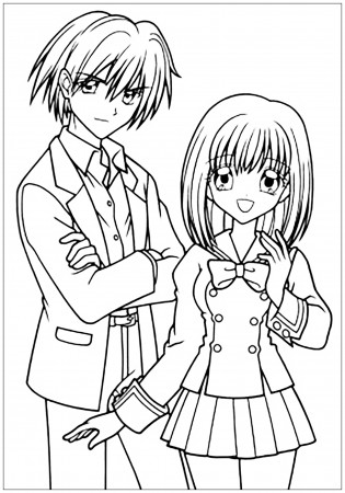 Manga drawing boy and girl in school suit - Manga / Anime Adult Coloring  Pages